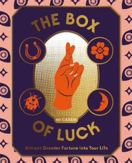 A beautifully packaged Box of Luck featuring 60 unique good luck cards, each with global lucky symbols and an accompanying booklet.