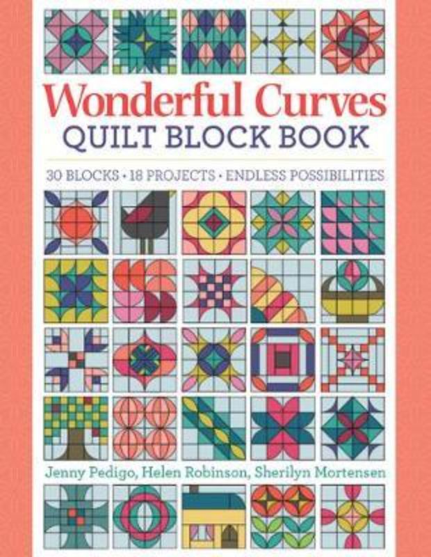 Cover of the Wonderful Curves Sampler Quilt Block Book featuring vibrant quilt designs and the Wonder Curve Ruler guide.