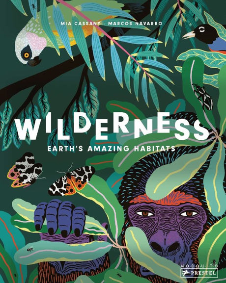 Colorful hardcover book "Wilderness" for kids, exploring diverse ecosystems and wildlife through detailed illustrations.