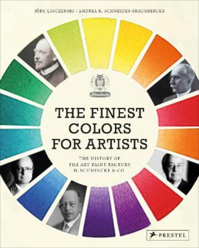 Illustrated hardback book detailing H. Schmincke's rich history in artists' paints since 1881, featuring archival images.