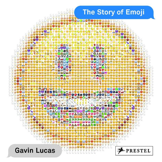 Hardback book "The Story of Emoji" by Gavin Lucas explores emoji origins, evolution, and cultural impact through engaging illustrations.
