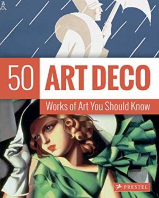 Art Deco collection featuring 50 iconic artworks, including designs, portraits, and everyday items with rich historical context.