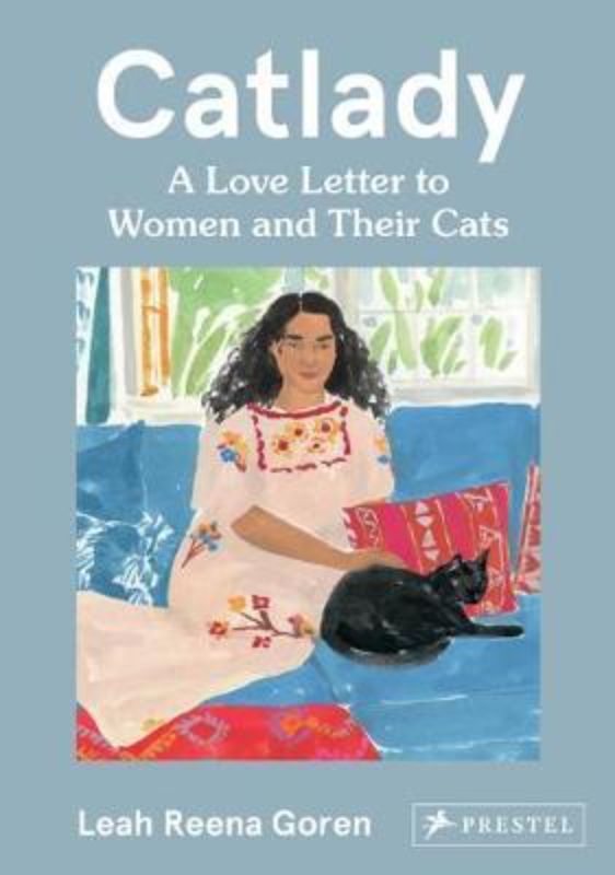 "Hardback book 'Catlady' by Leah Goren, featuring essays, interviews, and illustrations celebrating the bond between cats and humans."