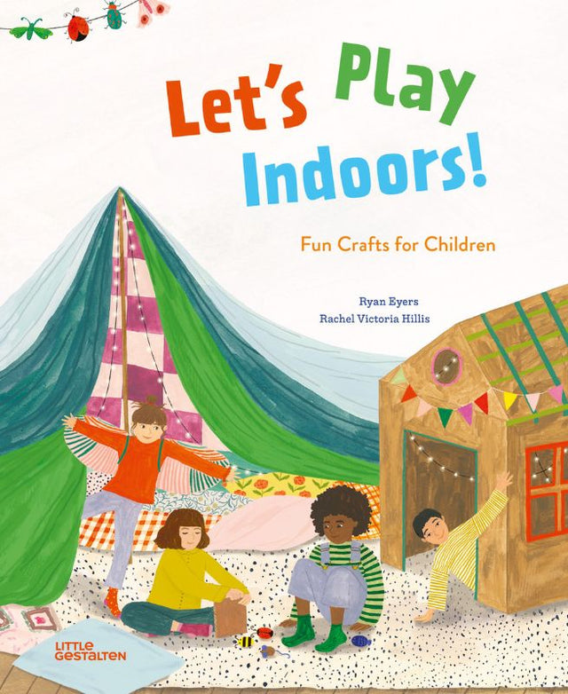 A child crafting indoor activities like paper masks and marbled stones from 'Let's Play Indoors' hardback book.