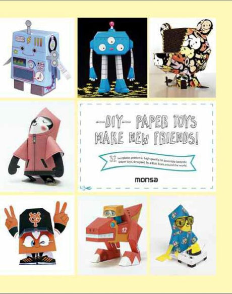 DIY Paper Toys book cover featuring vibrant paper models, intricate templates, and tools for crafting 3D paper toys.