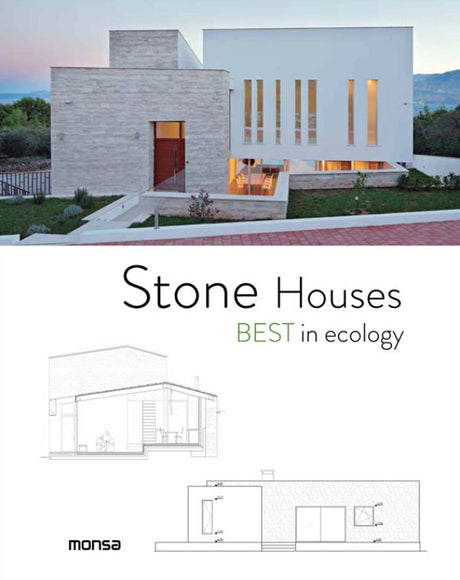 A beautifully curated hardback book by Patricia Martinez showcasing stunning, sustainable stone houses for modern architecture enthusiasts.