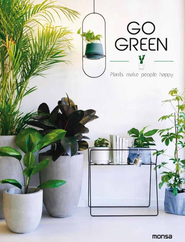 Hardback book "Go Green" showcasing 144 pages of indoor gardening tips, plant care, and the benefits of indoor plants.