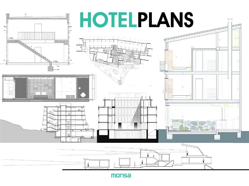 Hardback book 'Hotel Plans' featuring 300+ unique hotel floor plans and elevations from 35 exceptional global projects.