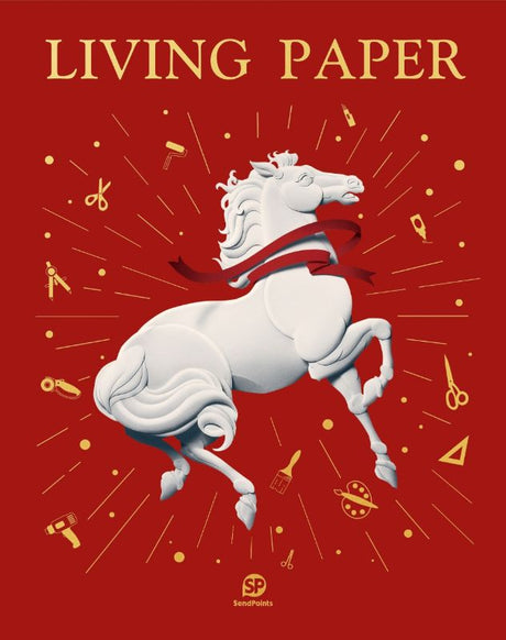 Hardback book "Living Paper" showcasing 256 pages of stunning visuals and detailed illustrations of paper art techniques and creations.