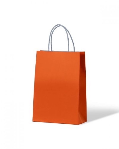 Vibrant orange Kraft paper bag with a sturdy twist handle, 29x20cm, recyclable, perfect for boutiques and bakeries.