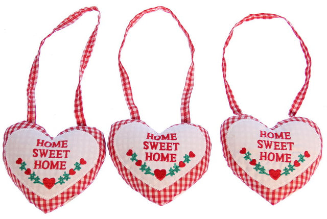 Set of 3 hanging heart decorations with 'HOME SWEET HOME' design, perfect for adding warmth to any living space.