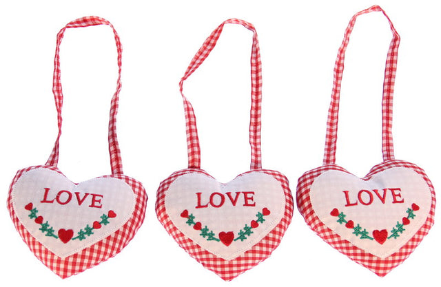 Charming set of 3 hanging hearts, 12.5cm each, ideal for home decor and celebrating love and positivity.