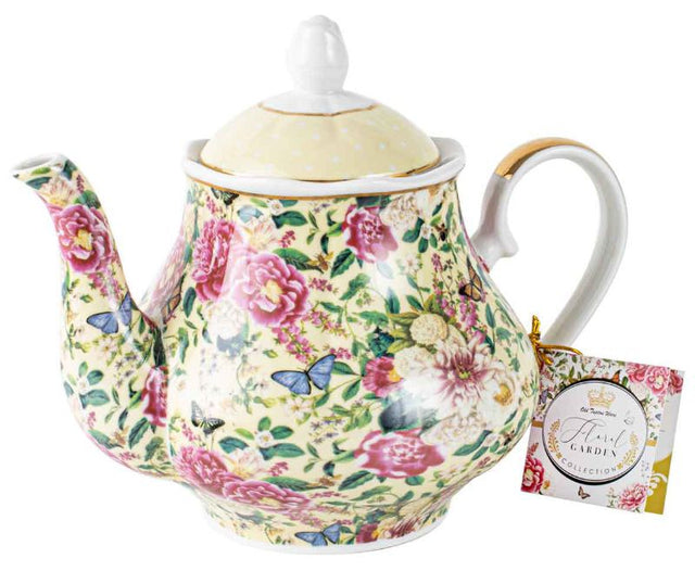 Floral Garden Teapot in cream with intricate flower designs, ideal for elegant tea moments and cozy gatherings.