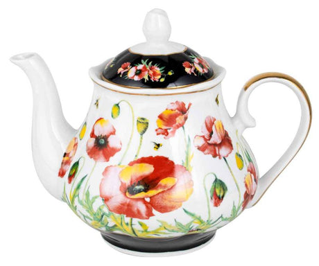 Elegant ceramic teapot from the Poppies Collection, featuring floral motifs and a comfortable ergonomic handle.