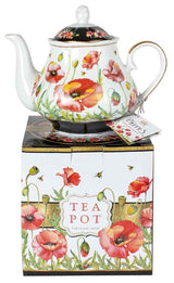 Elegant ceramic teapot featuring vibrant poppy motifs, perfect for brewing and serving tea. Ideal for gatherings and gifting.