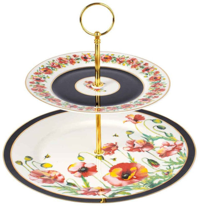 Elegant 2-tier cake stand from the Poppies Collection, featuring floral design for desserts, perfect for events and gatherings.