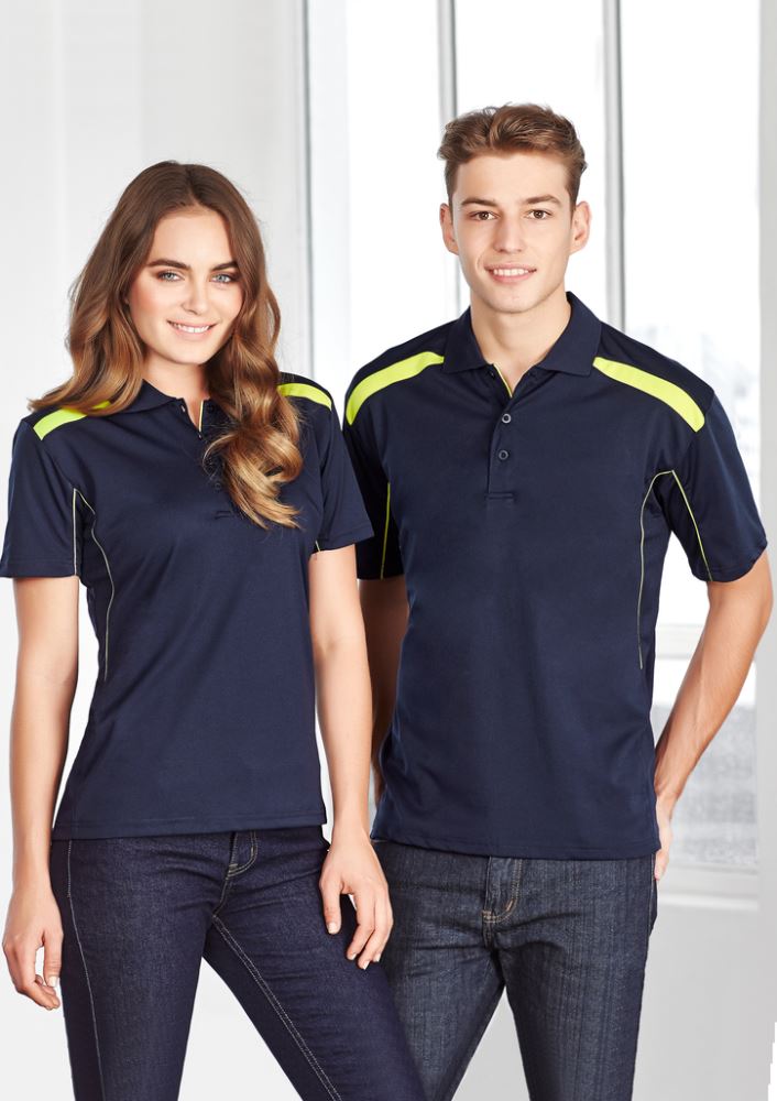 Ladies United Short Sleeve Polo in Black/Gold, Size 22, showcasing breathable fabric, stylish design, and sun protection features.