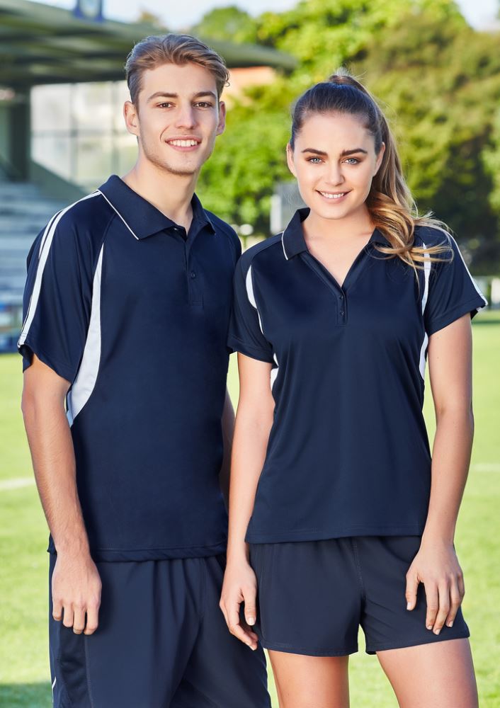 Ladies Flash Polo in Royal/Gold, Size 10, featuring breathable fabric, stylish placket, and sporty contrast details.