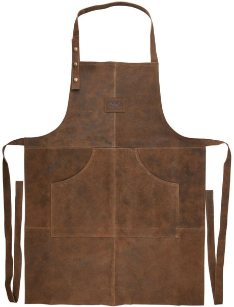 Premium buffalo leather BBQ apron, 104.5cm long, adjustable neck, durable, stylish, perfect for grilling enthusiasts.