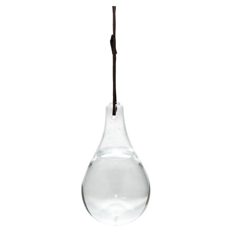 Vintage glass fly deterrent with water, 20cm tall, hangs easily to beautify and protect outdoor spaces sustainably.