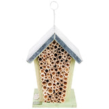 Set of 3 charming bee houses with metal roofs, providing safe nesting for beneficial solitary bees in your garden.