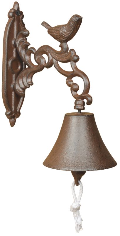 Rustic cast iron doorbell featuring a charming bird design, perfect for welcoming guests at home or garden.