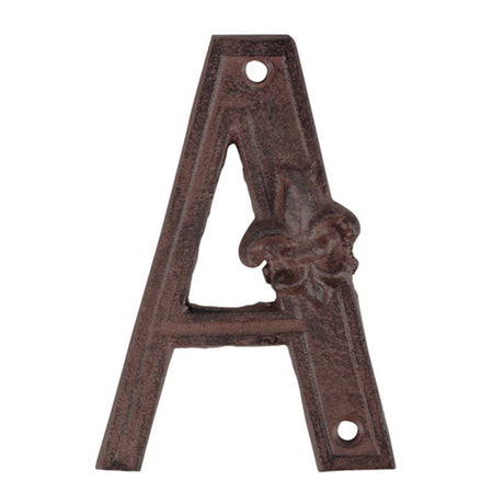 Set of 5 cast iron house letters "A," 12cm tall, durable, antique finish, ideal for personalizing home entrances.