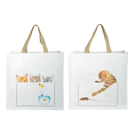 A set of 24 eco-friendly 40cm cat design shopping bags, perfect for carrying essentials with style and whimsy.