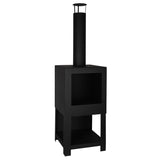 Sleek black terrace heater with storage, 136 cm tall, perfect for outdoor warmth and style.