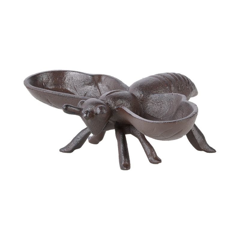 Bee-shaped cast iron feeding bowls set of 2, with two sections for food and water, perfect for small to medium pets.