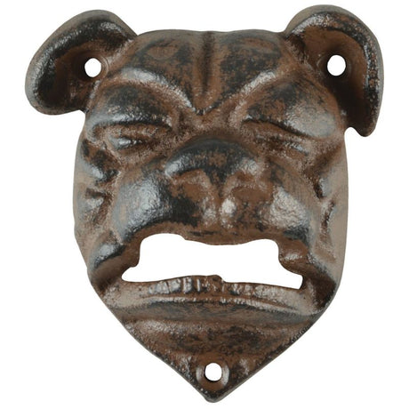 Set of 4 cast iron bulldog wall bottle openers, perfect for beer lovers, featuring vintage charm and easy installation.