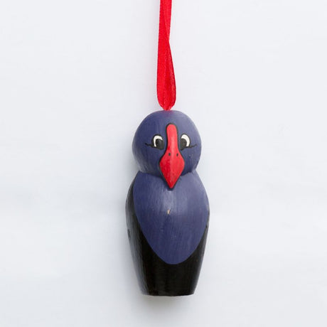 Set of 6 colorful 8cm Pukeko hanging ornaments, perfect for brightening Christmas trees and festive decor.