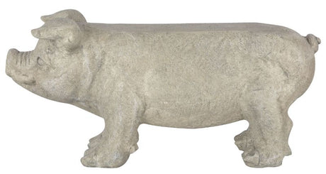 Whimsical pig-themed outdoor bench, 77cm long, made from durable magnesium oxide, perfect for garden relaxation.