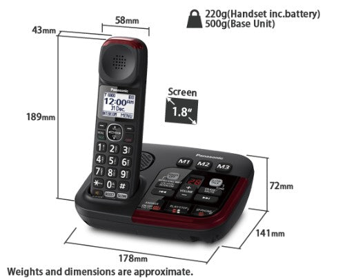 Amplified cordless telephone with digital answering machine, featuring 40dB boost, Slow Talk, and visual alert system for easy communication.