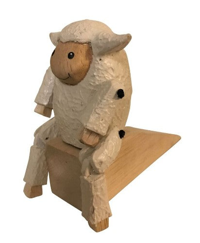 Wooden sheep-shaped door wedge, 16 x 11 x 7 cm, perfect for preventing slamming doors while adding whimsical decor.