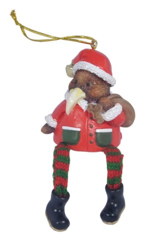 Hanging Ornament - Christmas Kiwi with Bag and Hanging Legs
