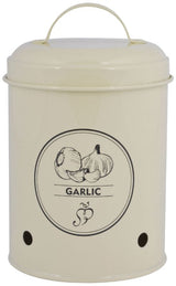 Stylish 17.2cm garlic storage tin with ventilation holes, keeping cloves fresh and flavorful in a cool, dark environment.