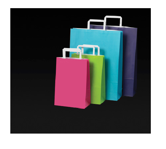 Lime gift bags with flat handles, 420x320x110mm, sturdy, compostable, ideal for retail and parties, pack of 50.