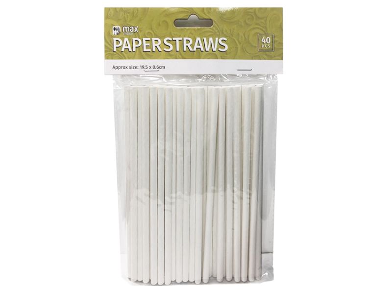 Eco-friendly Max Brand plain paper straws, 197mm, 24 packs of 40, totaling 960 biodegradable straws for versatile beverage use.