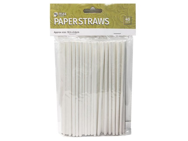 Eco-friendly Max Brand plain paper straws, 197mm, 24 packs of 40, totaling 960 biodegradable straws for versatile beverage use.