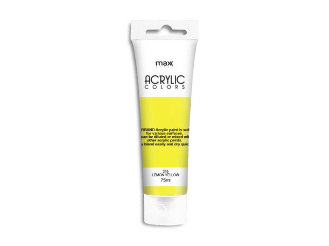 Acrylic paint set of 6, vibrant Lemon Yellow (75ml #215) for artists, offering smooth application and excellent coverage.