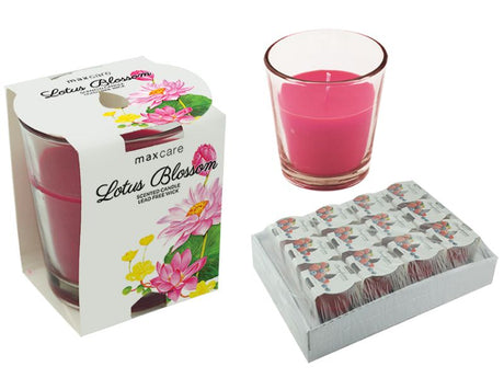 Elegant 85g lotus blossom scented candles in tumblers, perfect for relaxation, home decor, and gifting. Set of 12.