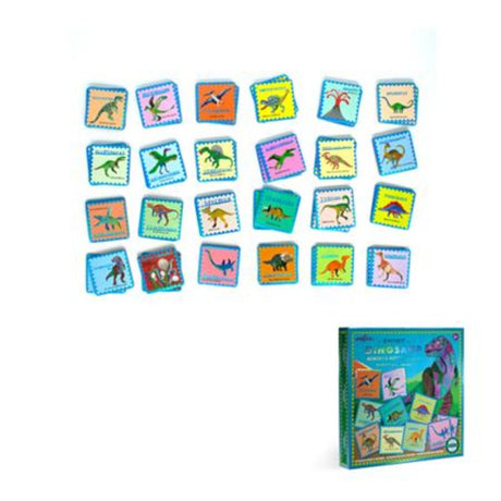 Colorful eeBoo Shiny Dinosaur Memory Matching Game featuring unique dinosaur illustrations, designed for fun learning and cognitive skills.