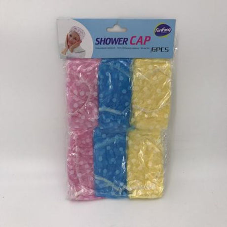 Colorful shower caps in assorted designs, ensuring hair protection during showers; 72 high-quality, water-resistant caps included.