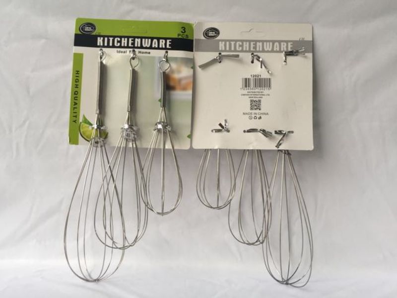 Premium 3-piece egg beater set in stainless steel, perfect for whipping and mixing eggs and batters, dishwasher safe.