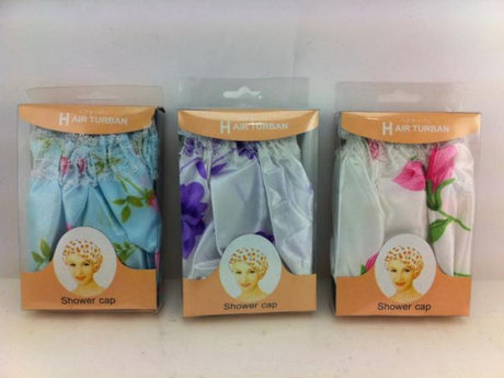 Colorful assortment of 30cm shower caps for keeping hair dry, featuring adjustable fit for adults and kids. Set of 12.