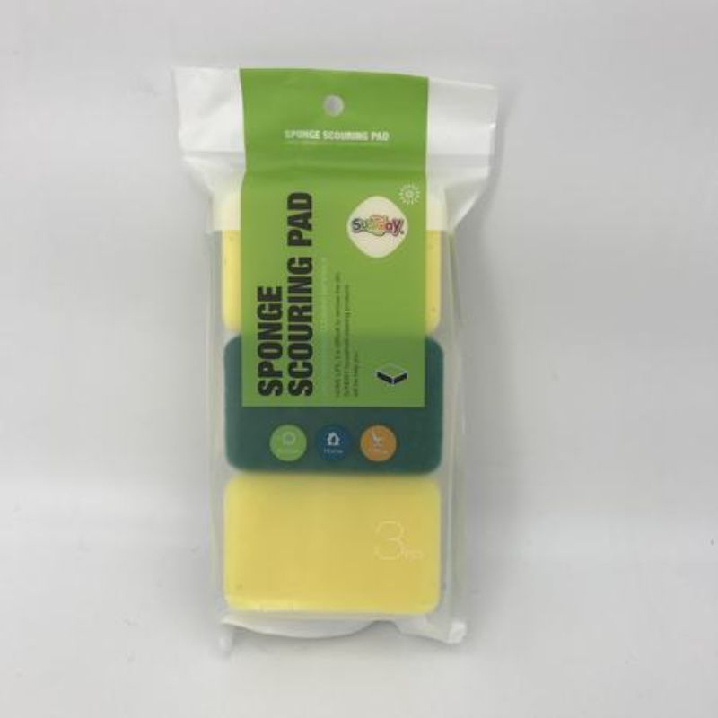 Bright yellow sponge scouring pads (36 pcs) for efficient cleaning of pots, pans, and dishes, durable and highly absorbent.