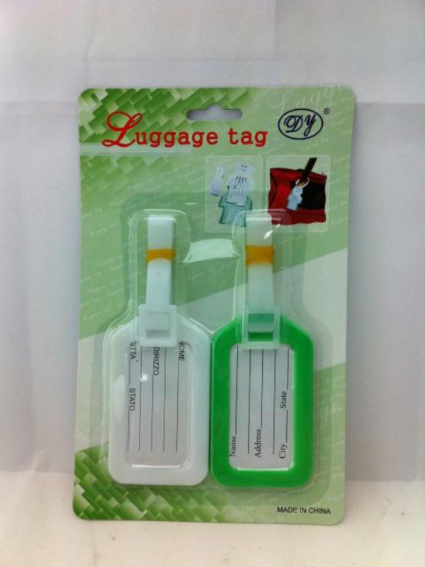 Colorful luggage tags in a pack of 12, perfect for easy bag identification during travel, made from durable materials.