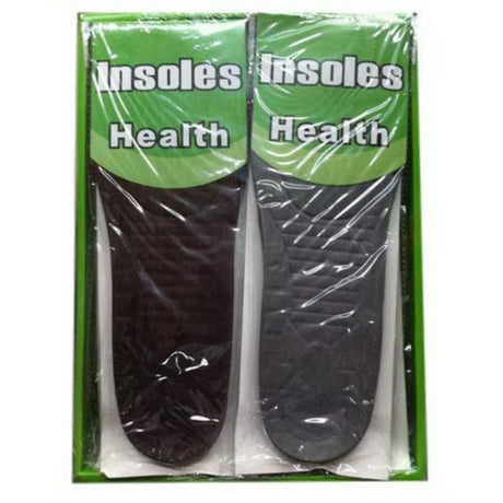 Black insoles in a set of 12, offering superior arch support and shock absorption for all-day comfort in any shoe.