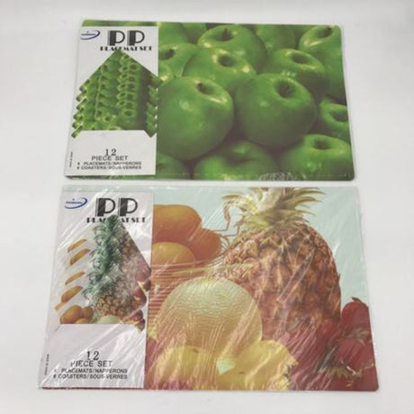 Colorful set of 12 assorted placemats, designed for style and protection, perfect for any dining occasion.